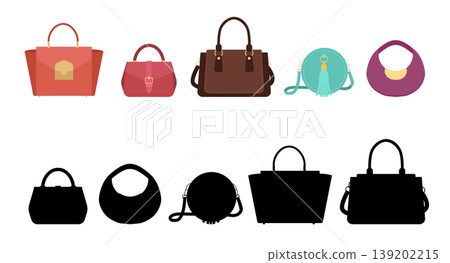 Educational game for children Find the correct shadow with bags and matching silhouettes. Clutches in flat vector style 139202215