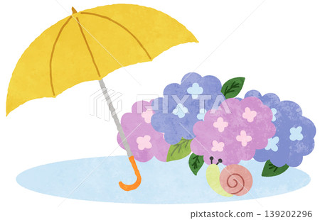 雨天/雨季的雨傘和繡球花圖示插圖。 雨天/雨季的雨傘和繡球花圖示插圖。 139202296