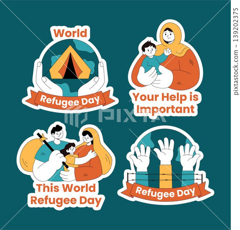Flat Cartoon Hand Drawn Label Social Media World Refugee Day Illustration Flat Cartoon Hand Drawn Label Social Media World Refugee Day Illustration 139202375