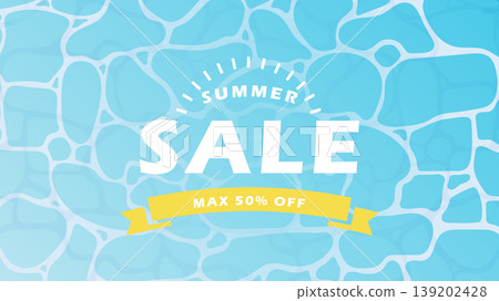 Banner material for summer sale: Water surface background with a yellow ribbon band. Banner material for summer sale: Water surface background with a yellow ribbon band. 139202428
