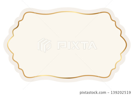 Ornamental decorative badge with golden border. Luxury vintage frame, retro label, classic wedding insignia, sale sticker, beige invitation card. Vector illustration 139202519