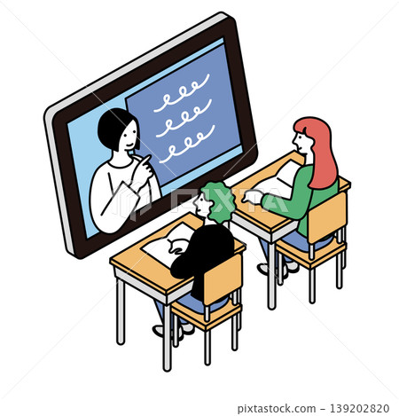 Illustration of students using ICT education tablets for learning. Illustration of students using ICT education tablets for learning. 139202820