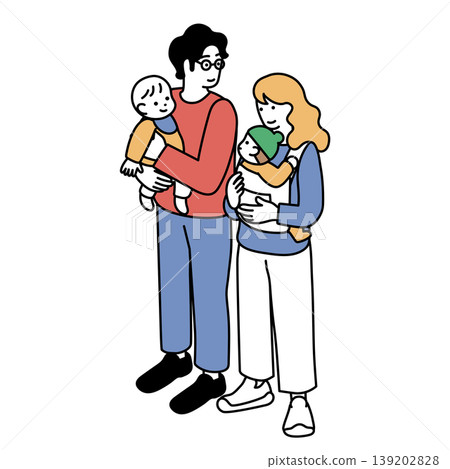 一對夫婦撫養孩子的簡單插圖。 139202828