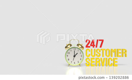 24 7 Customer Service Concept With Alarm Clock And Bold Yellow Text 3d render. 24 7 Customer Service Concept With Alarm Clock And Bold Yellow Text 3d render. 139202886