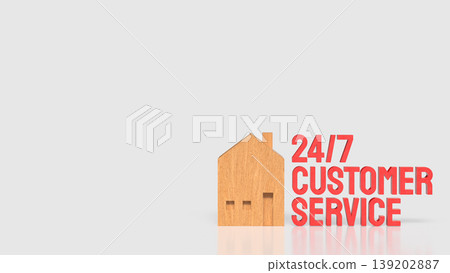 24 7 Customer Service Home Support Concept With Wooden House And Red Text 3d render. 24 7 Customer Service Home Support Concept With Wooden House And Red Text 3d render. 139202887