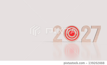 2027 Business Target Goal Concept With Wooden Numbers And Red Bullseye Symbol 3d render. 139202888