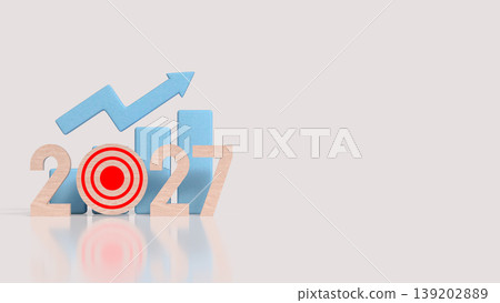 2027 Business Growth Target Strategy Concept With Upward Arrow And Financial Chart 3d render. 2027 Business Growth Target Strategy Concept With Upward Arrow And Financial Chart 3d render. 139202889