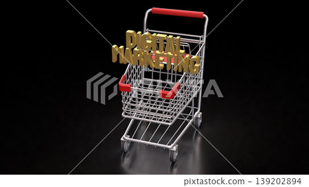 Digital Marketing Concept with Shopping Cart on Dark Background 3d render. 139202894