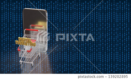 Digital Marketing E commerce Concept with Shopping Cart and Smartphone 3d render. 139202895