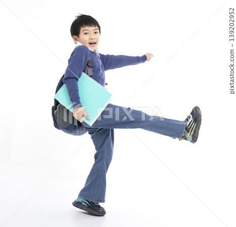 Happy boy with backpacks walk to school. Back to school, education, elementary school. Happy boy with backpacks walk to school. Back to school, education, elementary school. 139202952