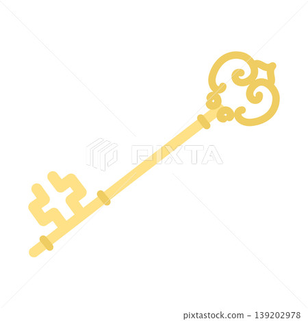 Vintage golden key: vector flat illustration of decorative antique skeleton key isolated on white. Vintage golden key: vector flat illustration of decorative antique skeleton key isolated on white. 139202978