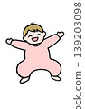 Illustration of a smiling baby girl in a pink dress with blonde hair. 139203098