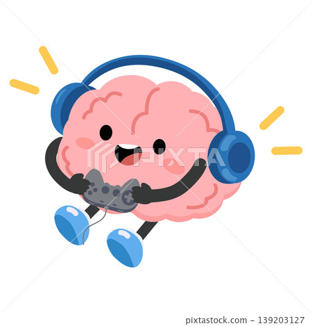 Brain Playing Video Game Showing Fun And Entertainment Brain Playing Video Game Showing Fun And Entertainment 139203127