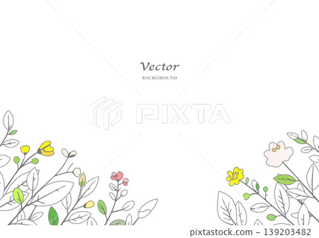 草花背景,邊框;手繪風格的草花向量插圖。 草花背景,邊框;手繪風格的草花向量插圖。 139203482