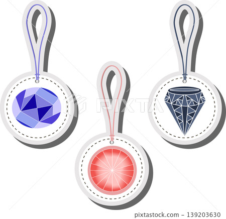 Modern gem emblem with bright precious jewel of different shapes 139203630