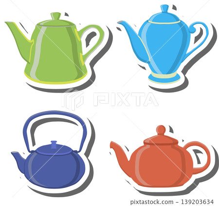 Set symbols for ceramic kettle with lid for tea Set symbols for ceramic kettle with lid for tea 139203634