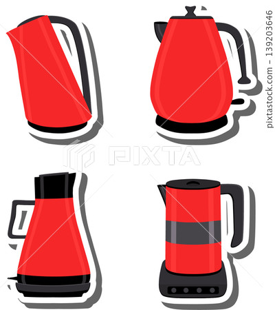 Set symbols for electric kettle with lid for tea, 139203646