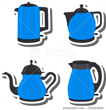 Set symbols for electric kettle with lid for tea, Set symbols for electric kettle with lid for tea, 139203650