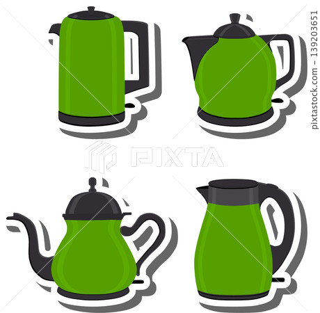 Set symbols for electric kettle with lid for tea, 139203651
