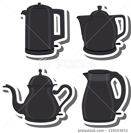 Set symbols for electric kettle with lid for tea, 139203652