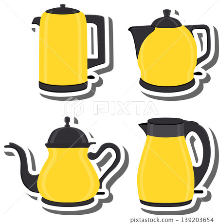 Set symbols for electric kettle with lid for tea, Set symbols for electric kettle with lid for tea, 139203654