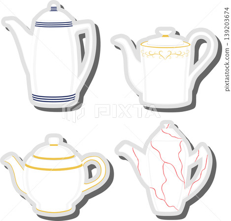 Set symbols for ceramic kettle with lid for tea Set symbols for ceramic kettle with lid for tea 139203674