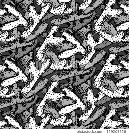 Bifidobacteria cells monochrome seamless pattern in engraved style. Vector pattern for medical, microbiological, and scientific purposes. 139203836