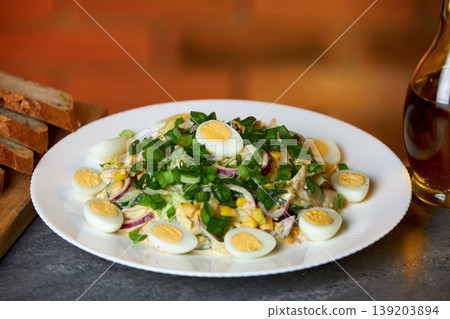 Ready salad in a plate. Ready salad in a plate. 139203894