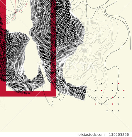 Abstract art composition with wireframe waves, geometric shapes, dots, and lines. Vector Abstract art composition with wireframe waves, geometric shapes, dots, and lines. Vector 139205266