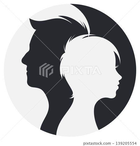 male and female faces silhouette, yin yang concept male and female faces silhouette, yin yang concept 139205554