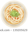 一幅逼真的俯視插圖，描繪了「烏龍麵」（烏龍麵湯）。 139205629