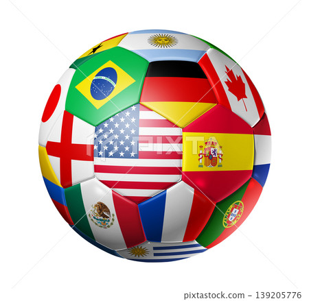 World football soccer ball with team national flags on white background. 2026 competition World football soccer ball with team national flags on white background. 2026 competition 139205776
