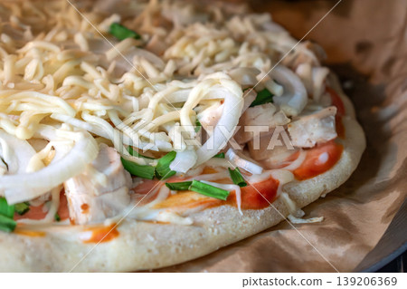 Homemade pizza with healthy ingredients and a gluten free crust Homemade pizza with healthy ingredients and a gluten free crust 139206369