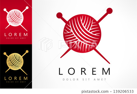 Knitting logo vector. Knitting a ball of thread and knitting needles logo vector Knitting logo vector. Knitting a ball of thread and knitting needles logo vector 139206533