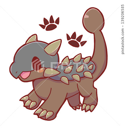 A stylized Ankylosaurus and its footprints 139206585