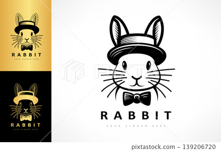 Rabbit with hat logo vector. Animal design Rabbit with hat logo vector. Animal design 139206720