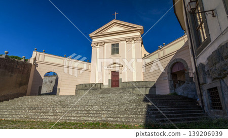 Church of the Capuchins of Albano Laziale illuminated by the sun timelapse hyperlapse in a summer day 139206939