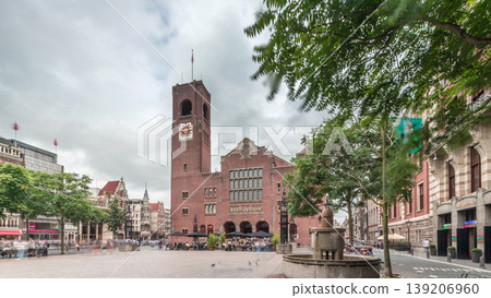 Hyperlapse of Beursplein with the historic Beurs van Berlage building, a former commodity exchange timelapse. Amsterdam, Netherlands Hyperlapse of Beursplein with the historic Beurs van Berlage building, a former commodity exchange timelapse. Amsterdam, Netherlands 139206960