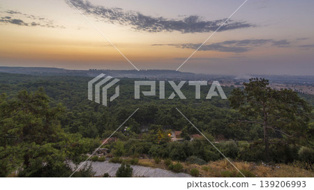 A bird's eye view before sunrise over Turkey night to day timelapse. Turkey. A bird's eye view before sunrise over Turkey night to day timelapse. Turkey. 139206993