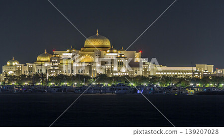 New Presidential Palace illuminated at night timelapse. Abu Dhabi, United Arab Emirates New Presidential Palace illuminated at night timelapse. Abu Dhabi, United Arab Emirates 139207028