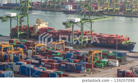 Commercial port of Singapore aerial timelapse. 139207098