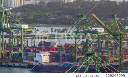 Commercial port of Singapore aerial timelapse. Commercial port of Singapore aerial timelapse. 139207099