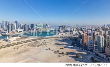 Aerial skyline of Abu Dhabi city centre from above timelapse Aerial skyline of Abu Dhabi city centre from above timelapse 139207135