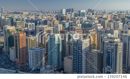 Aerial skyline of Abu Dhabi city centre from above timelapse 139207148