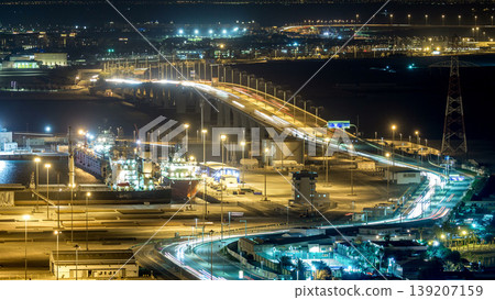 New Sheikh Khalifa Bridge in Abu Dhabi night timelapse, United Arab Emirates 139207159