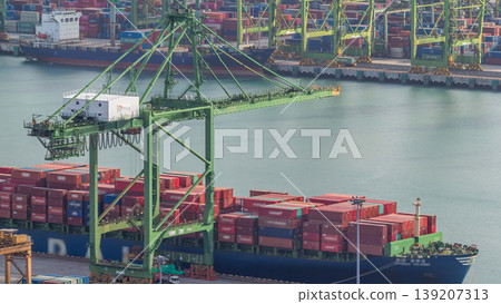 Commercial port of Singapore aerial timelapse. Commercial port of Singapore aerial timelapse. 139207313