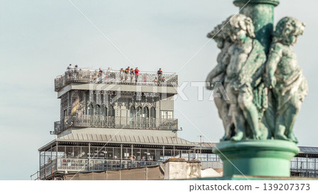 Observation deck of the Santa Justa Lift timelapse also called Carmo Lift is an elevator in Lisbon, Portugal 139207373