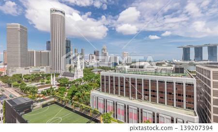 St. Andrew's Cathedral aerial timelapse. It is an Anglican cathedral in Singapore, the country's largest cathedral. 139207394