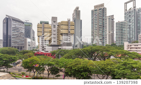 Aerial view of skyscrapers near Orchard road in Singapore timelapse. Aerial view of skyscrapers near Orchard road in Singapore timelapse. 139207398