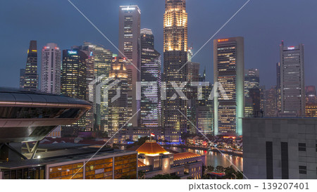 Colorful of Singapore Central business district day to night timelapse cityscape skyline at Marina Bay with Singapore Academy of Law 139207401